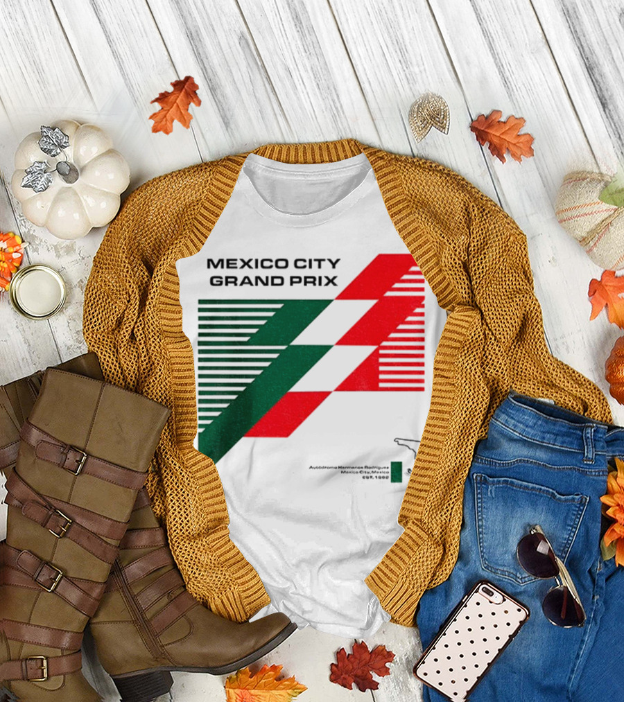Mexico City Grand Prix Racing Stripes Emblem Green Red Flag T-Shirt