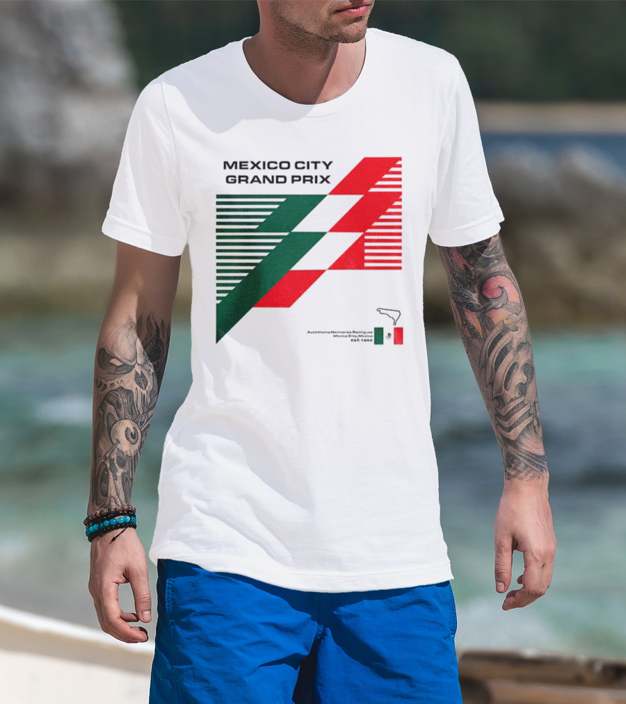Mexico City Grand Prix Racing Stripes Emblem Green Red Flag T-Shirt