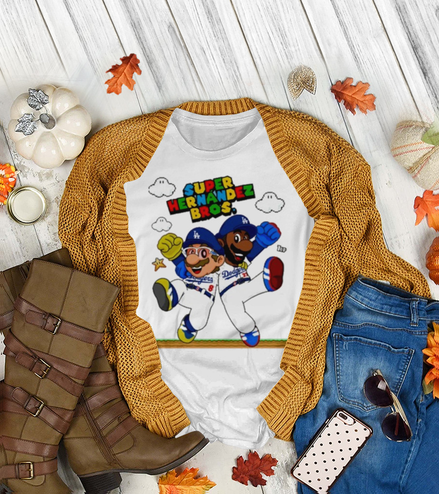 Super Hernández Bros Teoscar Kiké Let’s Go Dodgers Mario X Los Angeles Dodgers T-Shirt