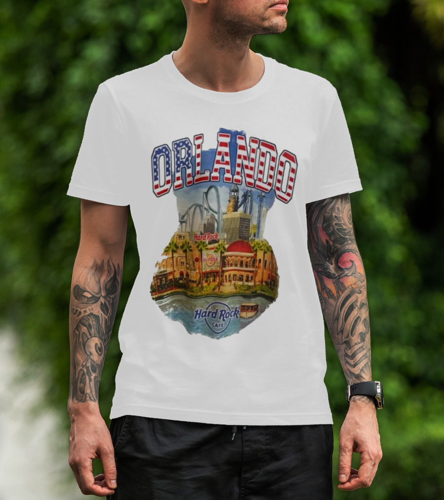 Hard Rock Cafe Orlando American Flag Skyline Roller T-Shirt