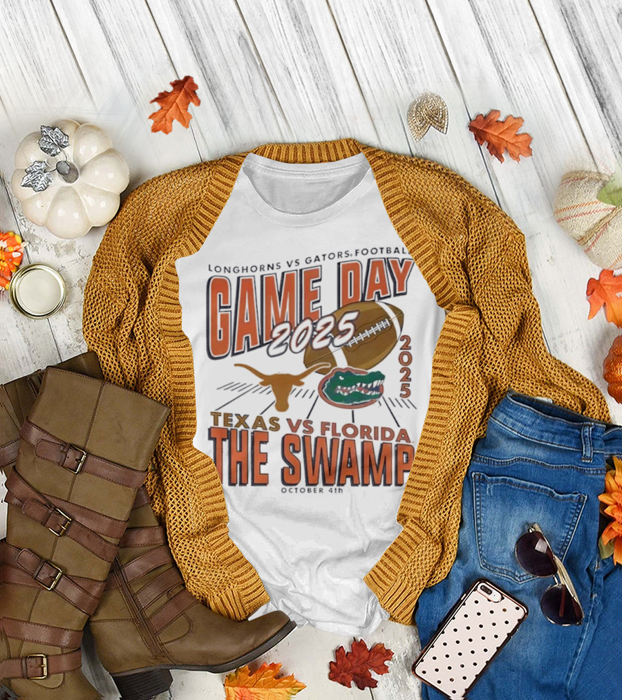 Longhorns Vs Gators Football Game Day 2025 Texas Vs Florida The Swamp October 4th T-Shirt