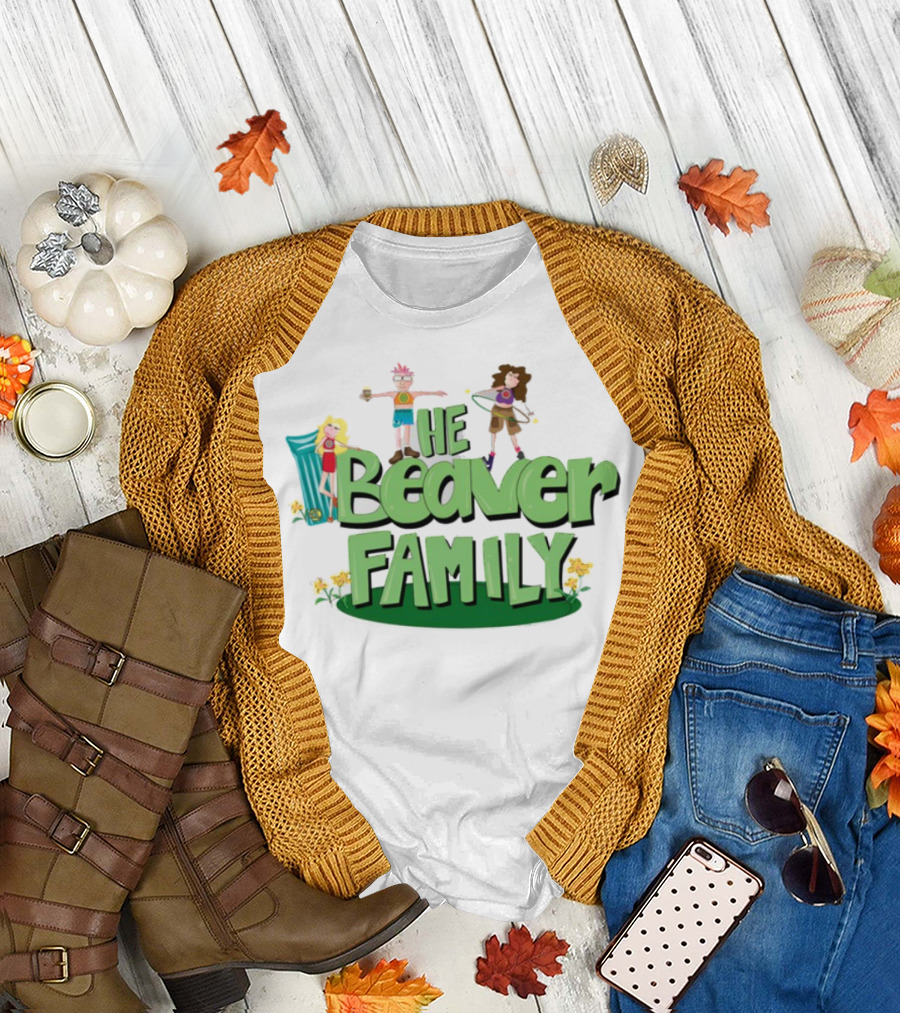 He Beaver Family Fun Characters with Flower Accents T-Shirt