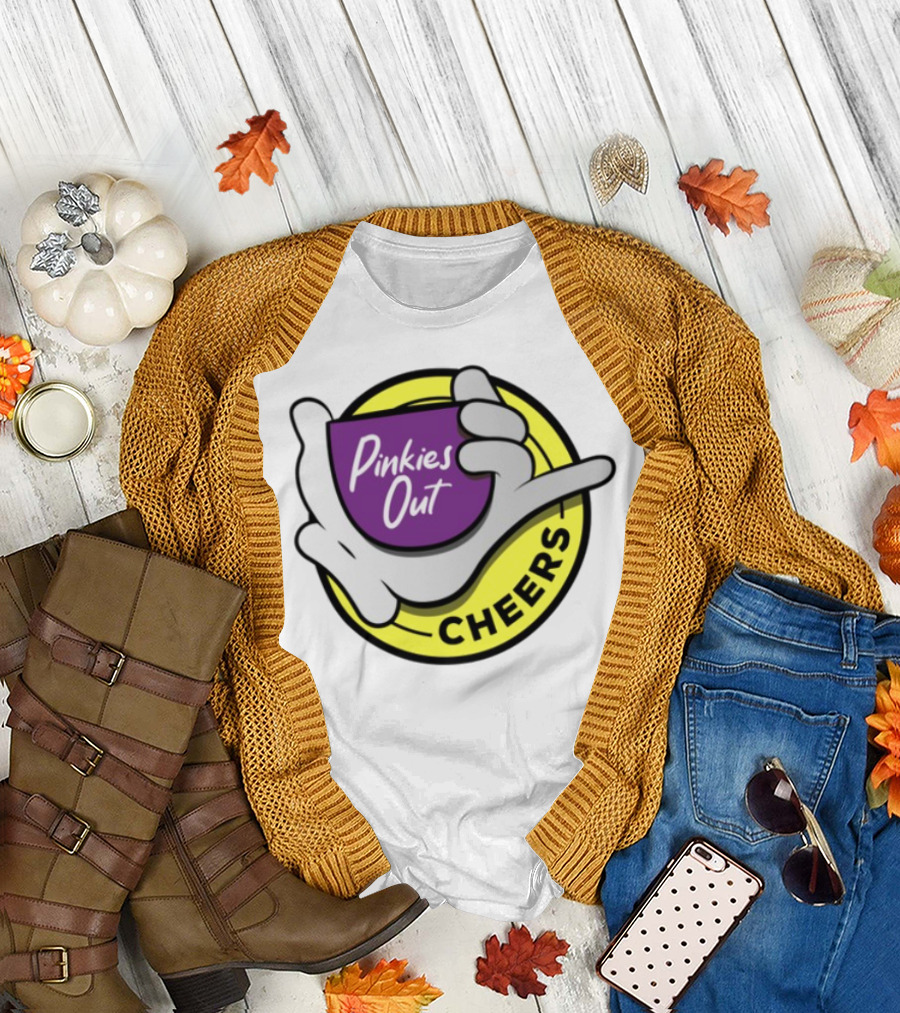 Pinkies Out Cheers Hand Gesture Circle Yellow Background T-Shirt