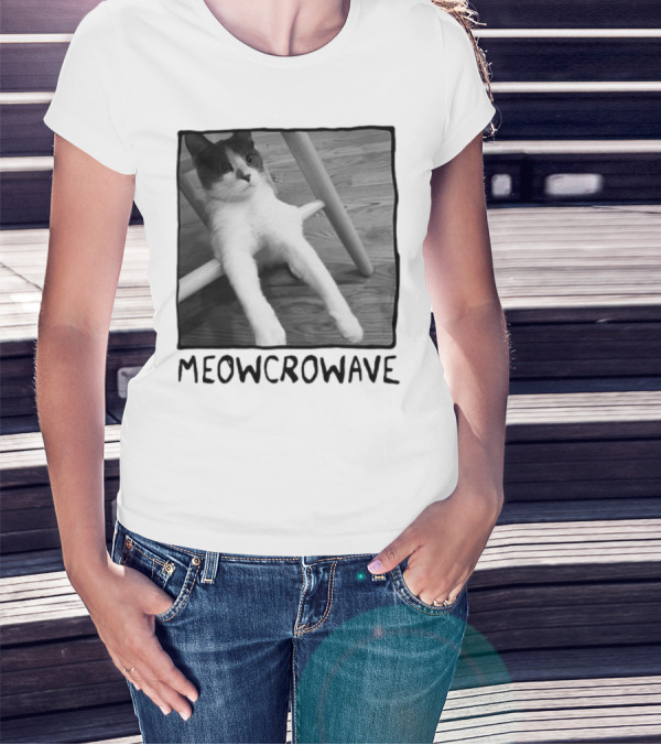 Meowcrowave Cat Humor With Cute Black And White Cat Image T-Shirt