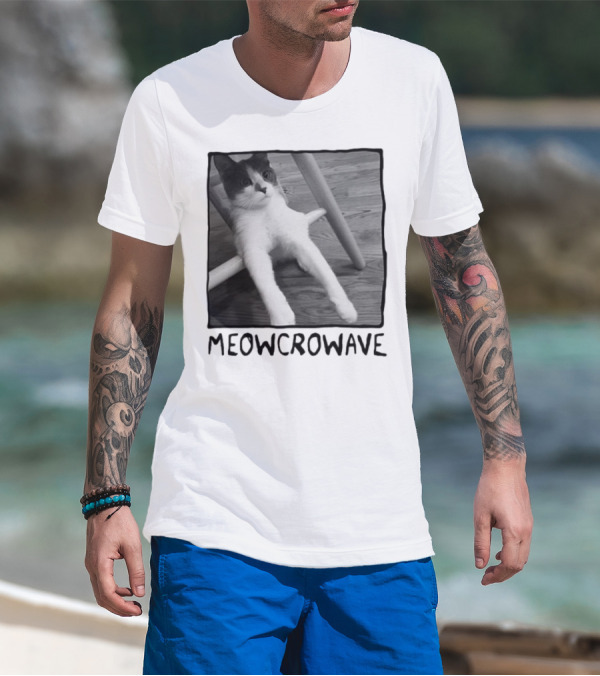 Meowcrowave Cat Humor With Cute Black And White Cat Image T-Shirt