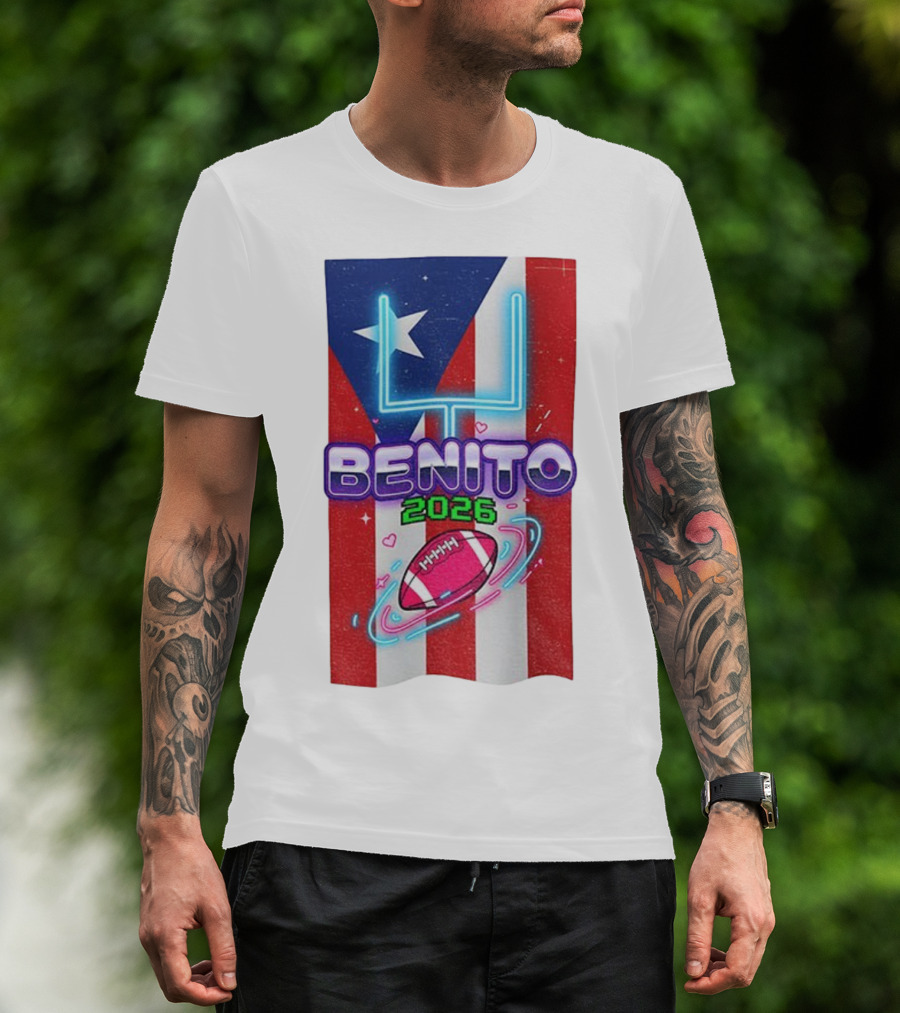 Benito 2026 Bad Bunny Super Bowl Halftime Show Fan Football Puerto Rico Flag T-Shirt