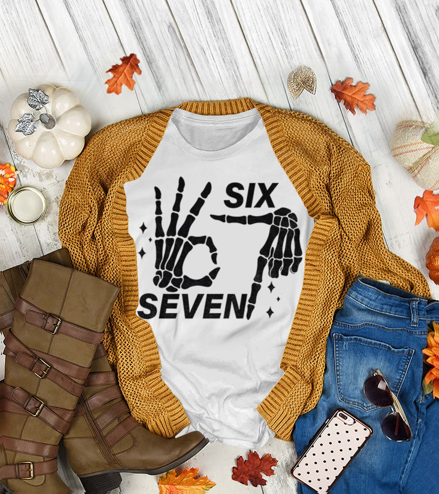 Six Seven Meme Skeleton Hands Funny Halloween T-Shirt
