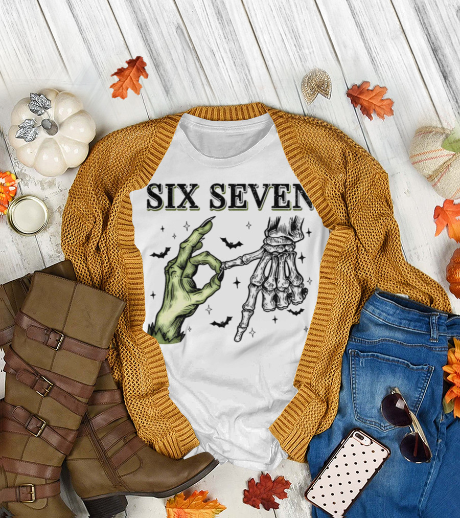 Spooky Season Witch Skeleton Hands Six Seven Meme T-Shirt