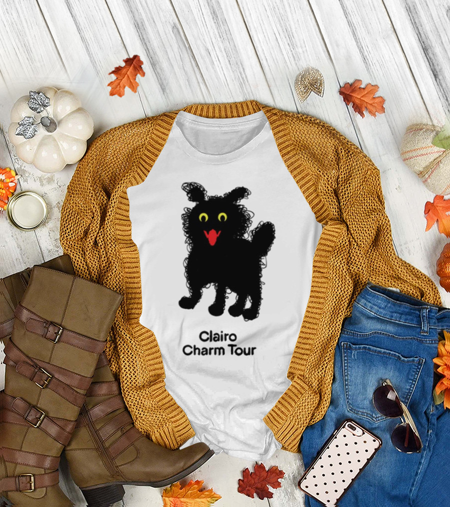 Clairo Charm Tour Yellow Eyes Red Tongue Fuzzy Cat T-Shirt