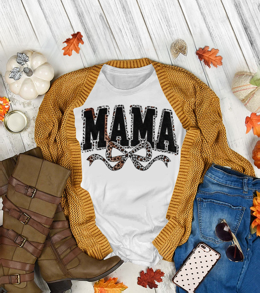 Mama Leopard Print Coquette Bow T-Shirt