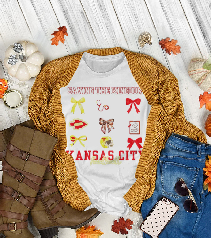 Saving the Kingdom Kansas City Football Bows Game Day Chiefs T-Shirt