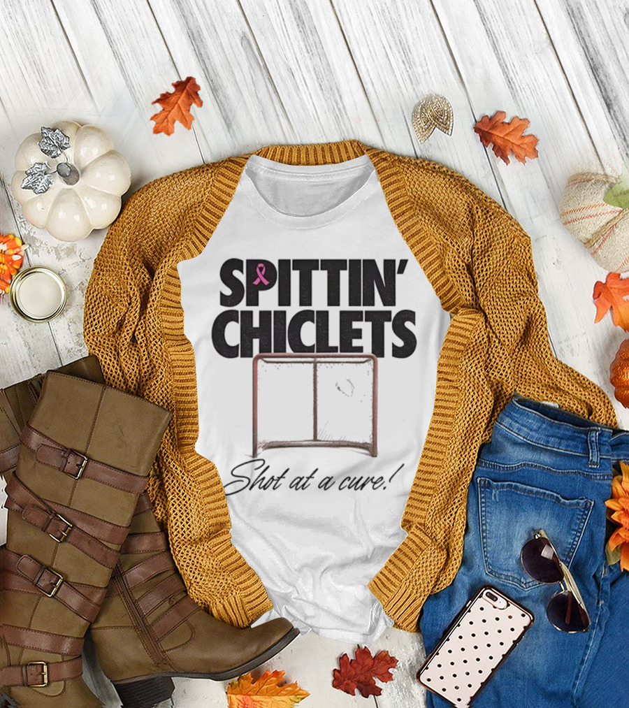 Spittin’ Chiclets Shot at a Cure Hockey Net Pink Ribbon T-Shirt