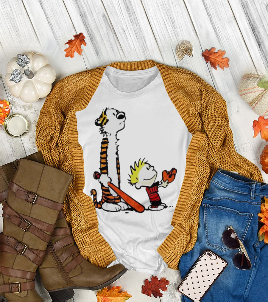 Calvin and Hobbes Baseball Glove and Bat Playtime T-Shirt