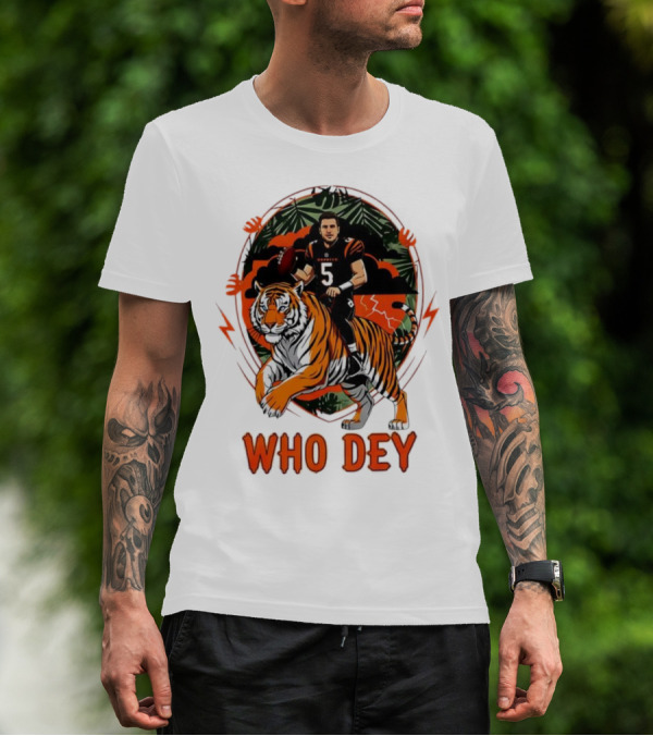 Joe Flacco Cincinnati Bengals Tiger Ride Who Dey Jungle Football T-Shirt