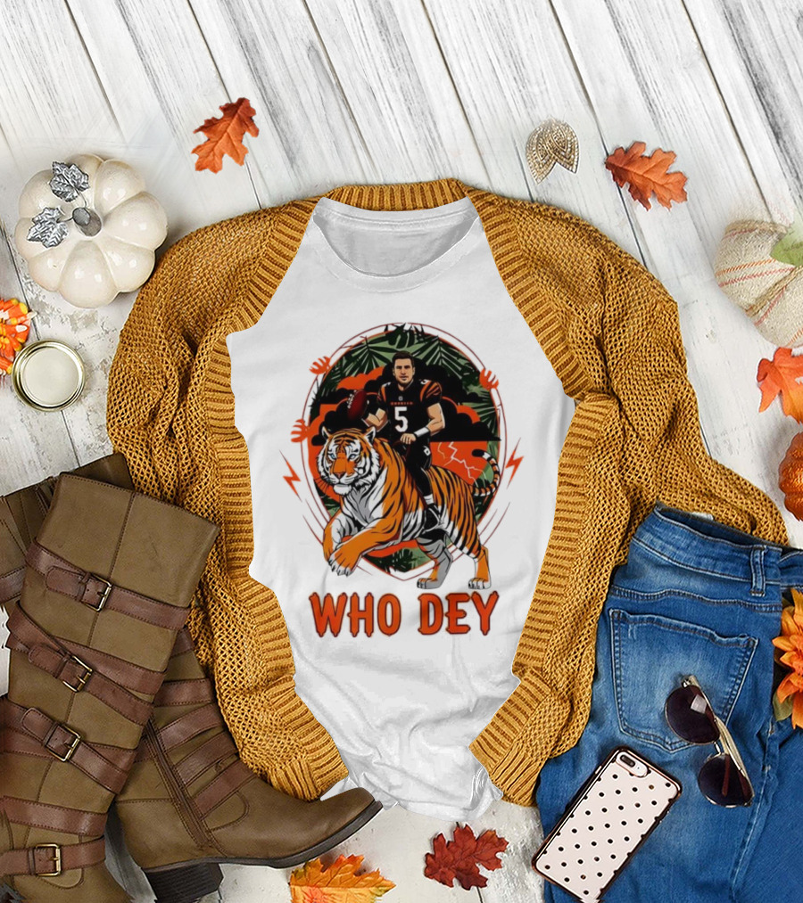 Joe Flacco Cincinnati Bengals Tiger Ride Who Dey Jungle Football T-Shirt