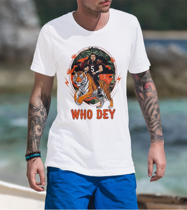 Joe Flacco Cincinnati Bengals Tiger Ride Who Dey Jungle Football T-Shirt