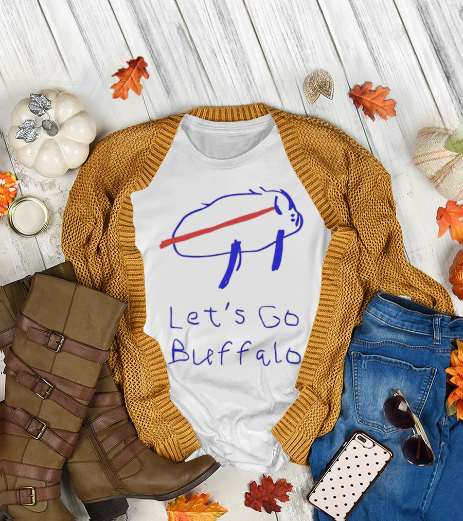 Let’s Go Buffalo Bills Hand-Drawn Blue and Red Graphic T-Shirt