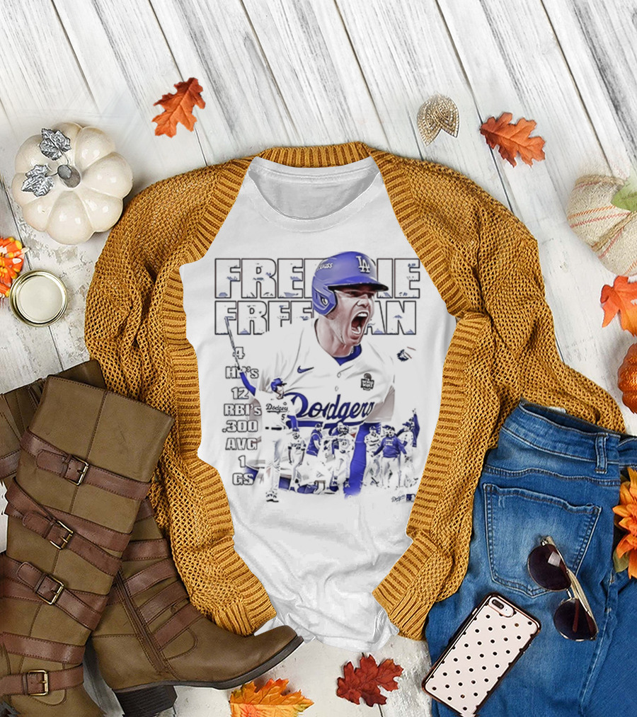 Los Angeles Dodgers Freddie Freeman HR 12 RBIs 300 AVG 1 GS T-Shirt