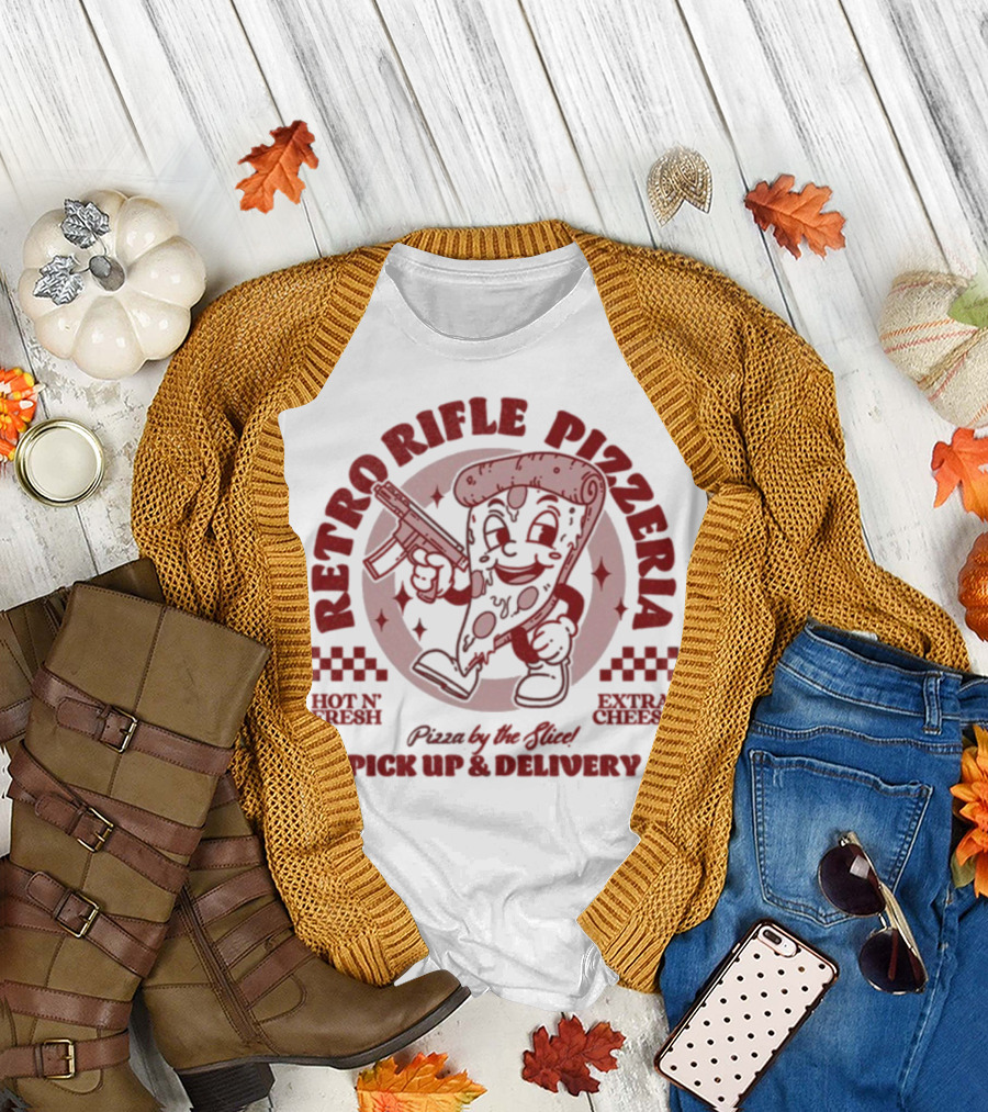 Retro Rifle Pizzeria Pick Up and Delivery Hot N Fresh Extra Cheese Pizza by the Slice T-Shirt