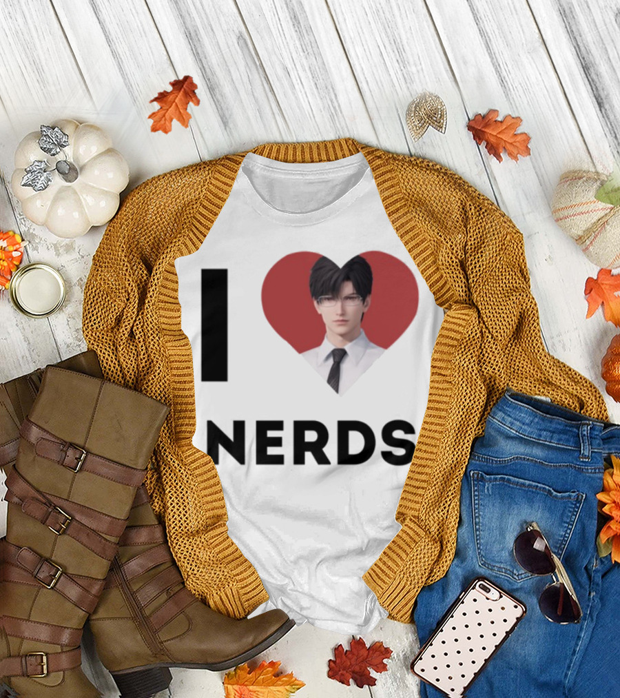 I Love Nerds Anime Character Glasses and Suit T-Shirt