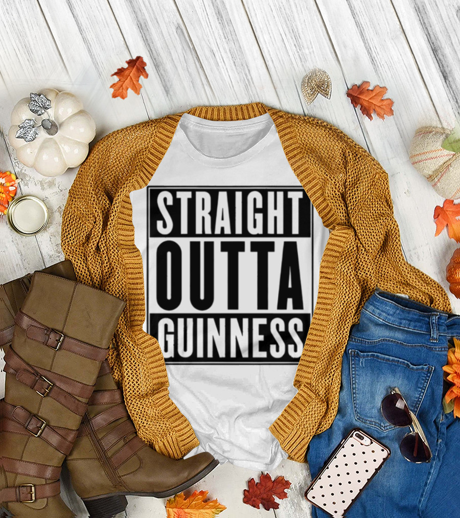 Straight Outta Guinness Black Text Block Comedic Phrase T-Shirt