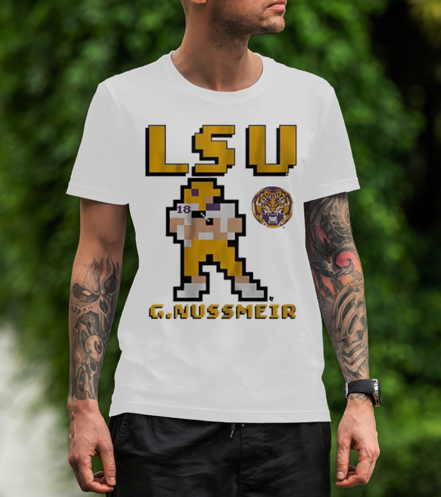 LSU Football G. Nussmeier Retro Pixel Art Tiger Pride T-Shirt