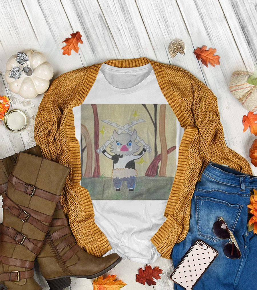 Boarbeef Inosuke Inspired Drawing Two Swords Forest Background T-Shirt