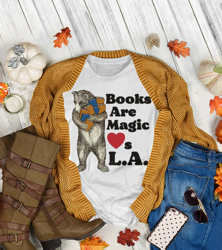 Books Are Magic Loves L.A. Bear with Books Illustration T-Shirt