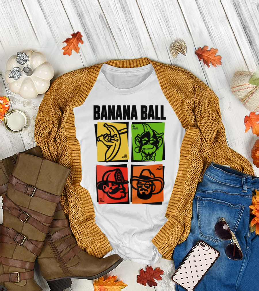 Banana Ball 2025 Cowboy Firefighter Joker Swordsman Icons Est 2016 2020 2024 2025 T-Shirt