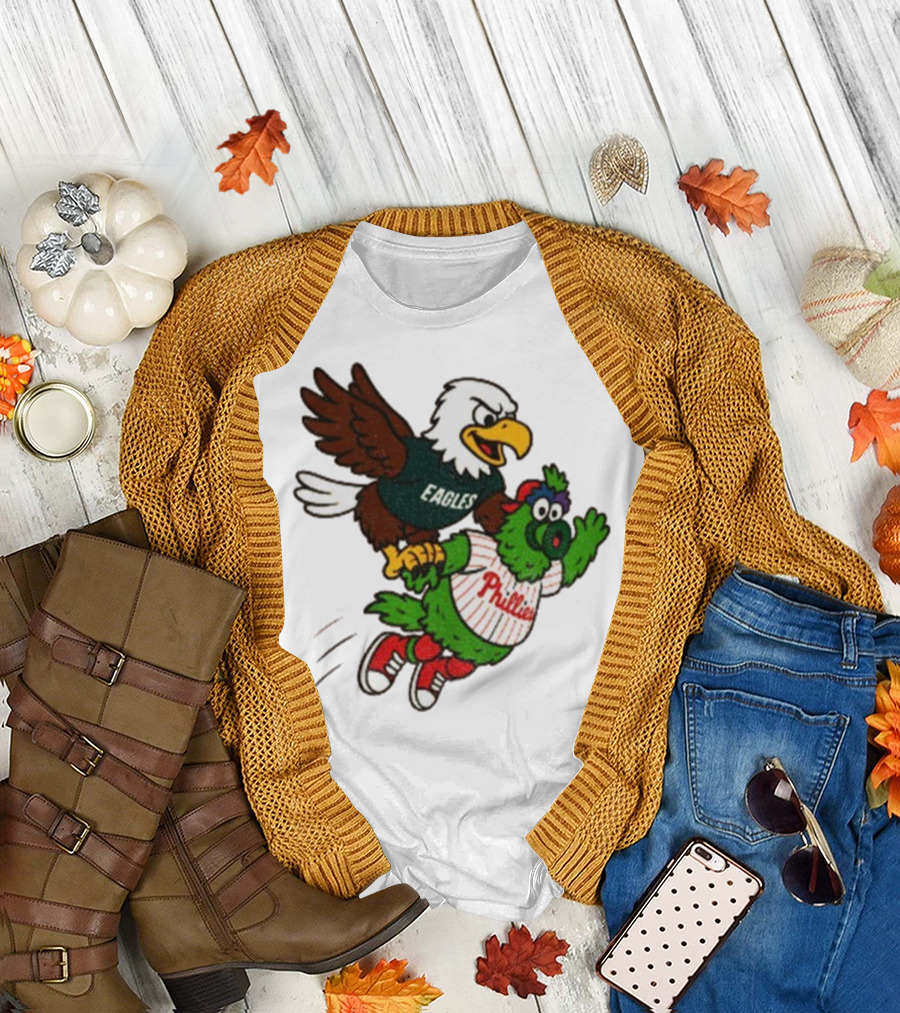 Philadelphia Eagles Swoop and Phillies Phanatic Mascot Team Up Fun T-Shirt