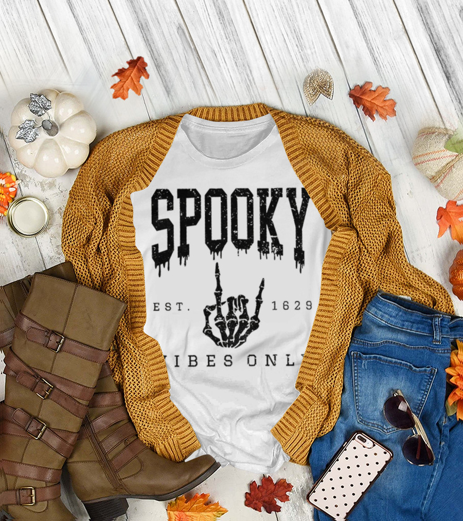Spooky Vibes Only Skeleton Est 1629 Halloween T-Shirt