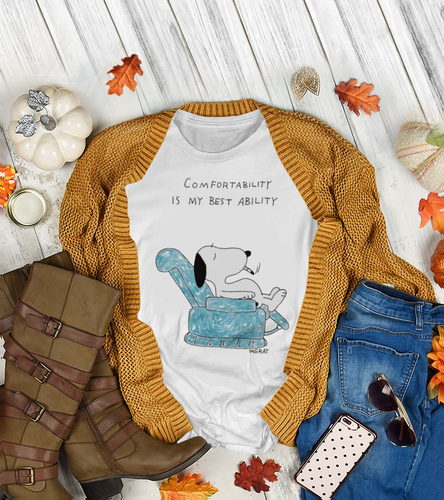 Snoopy Comfortability Is My Best Ability Relaxed Snoopy in Blue Chair T-Shirt