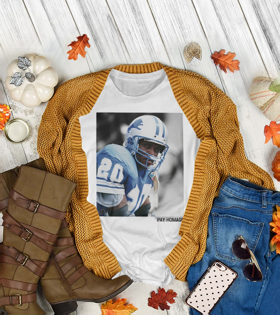 Barry Sanders Detroit Lions Number 20 Pay Homage NFL Player Memorabilia T-Shirt