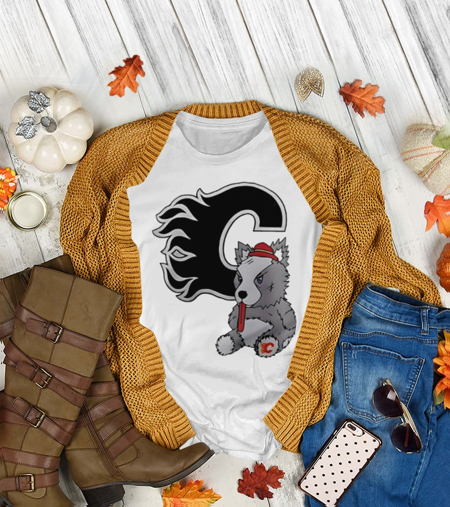 Calgary Flames Harvey the Hound with C Flame Logo T-Shirt