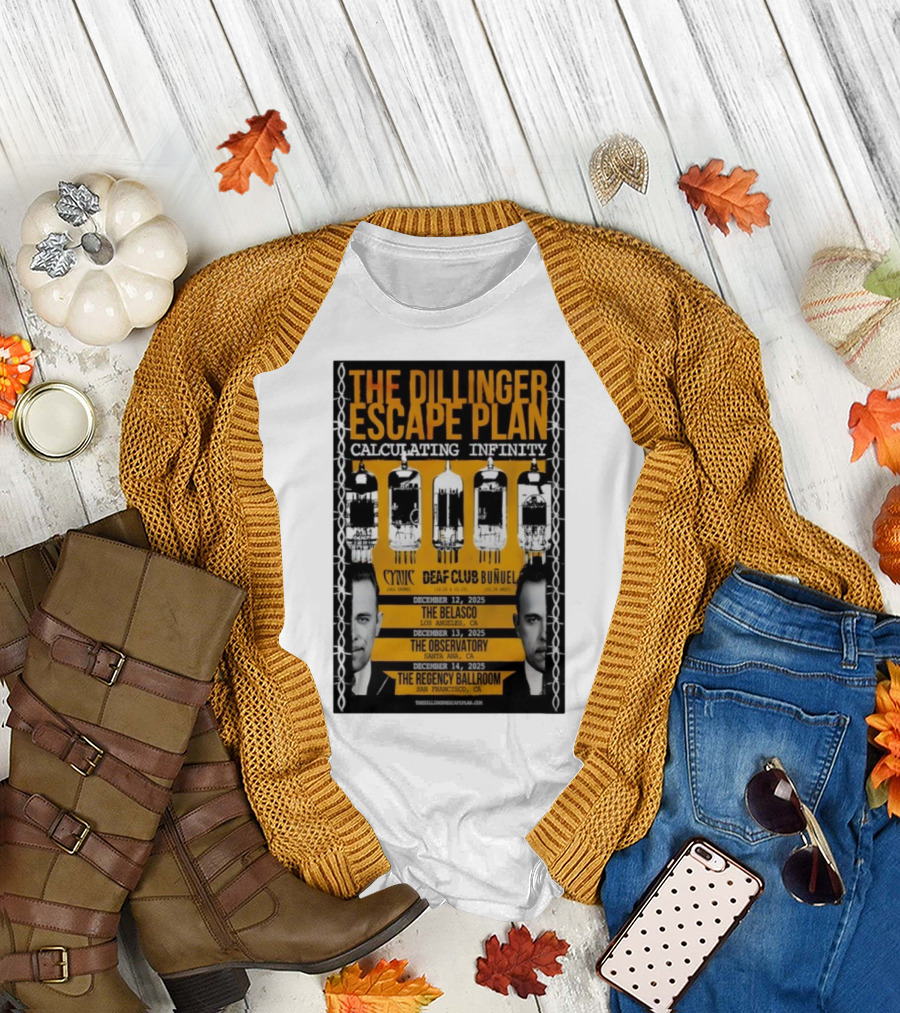 The Dillinger Escape Plan Calculating Infinity Tour December 12-14 2025 California Featuring Cynic Deaf Club Buñuel T-Shirt