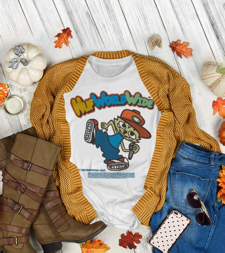 HUF Worldwide Chop Kick Block Character with Red Hat and Microphone T-Shirt