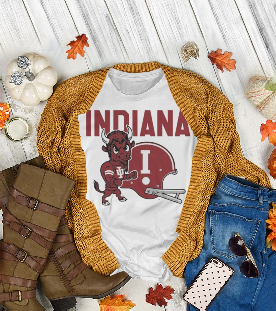 Indiana Hoosiers Bison Mascot and Football Helmet T-Shirt