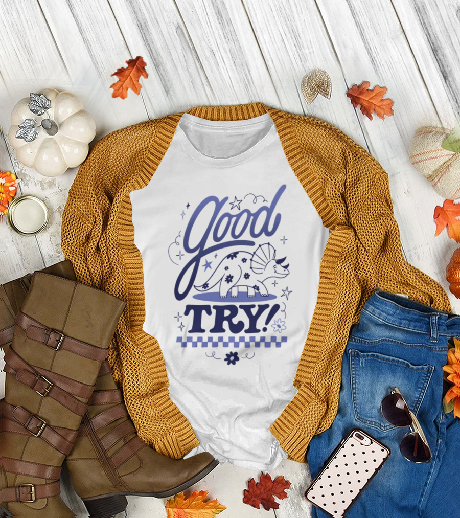 Good Try Dinosaur Stars Retro Theme T-Shirt