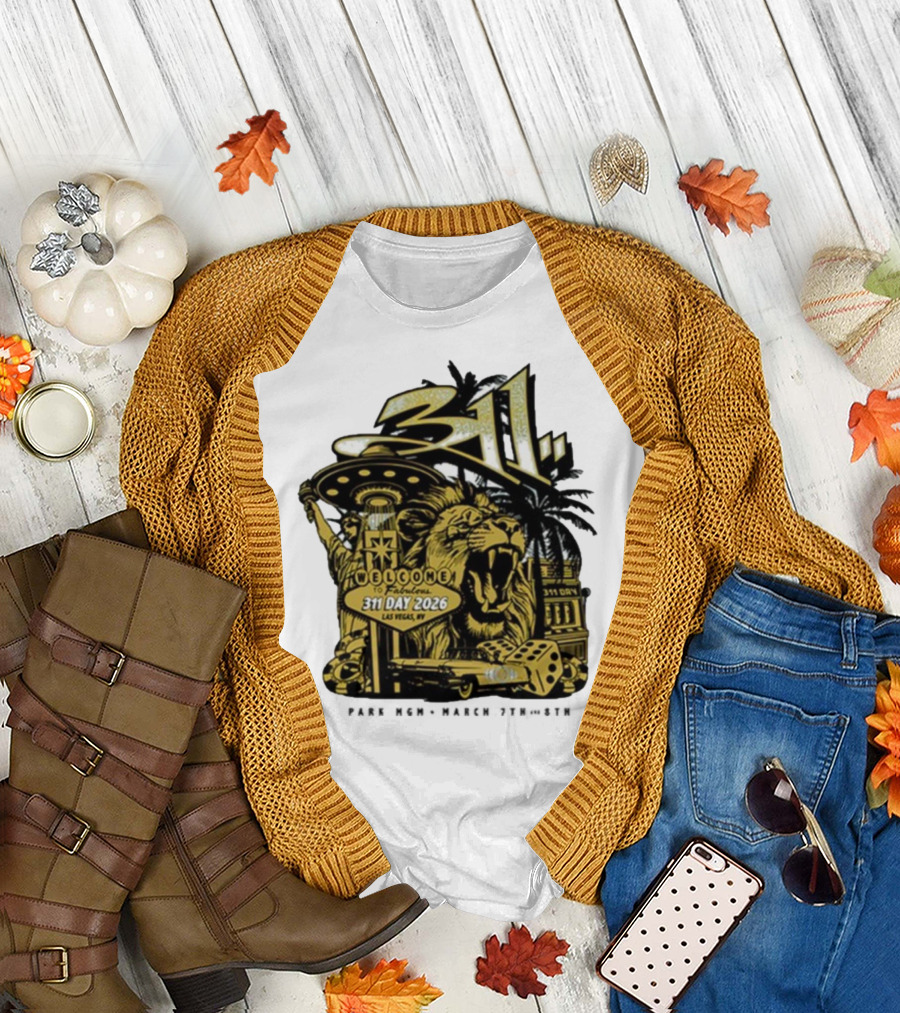 311 Day 2026 Las Vegas March 7 8 Welcome to Fabulous Lion Casino Dice Palm Trees T-Shirt