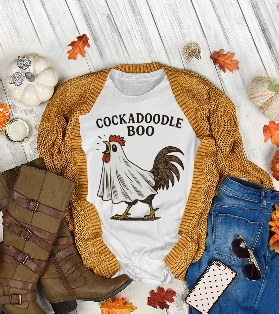 Cockadoodle Boo Ghost Rooster Halloween 2025 T-Shirt