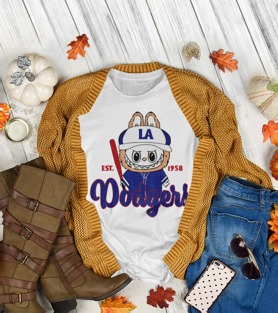 Cute Monster Labubu Los Angeles Dodgers Est 1958 Baseball MLB T-Shirt