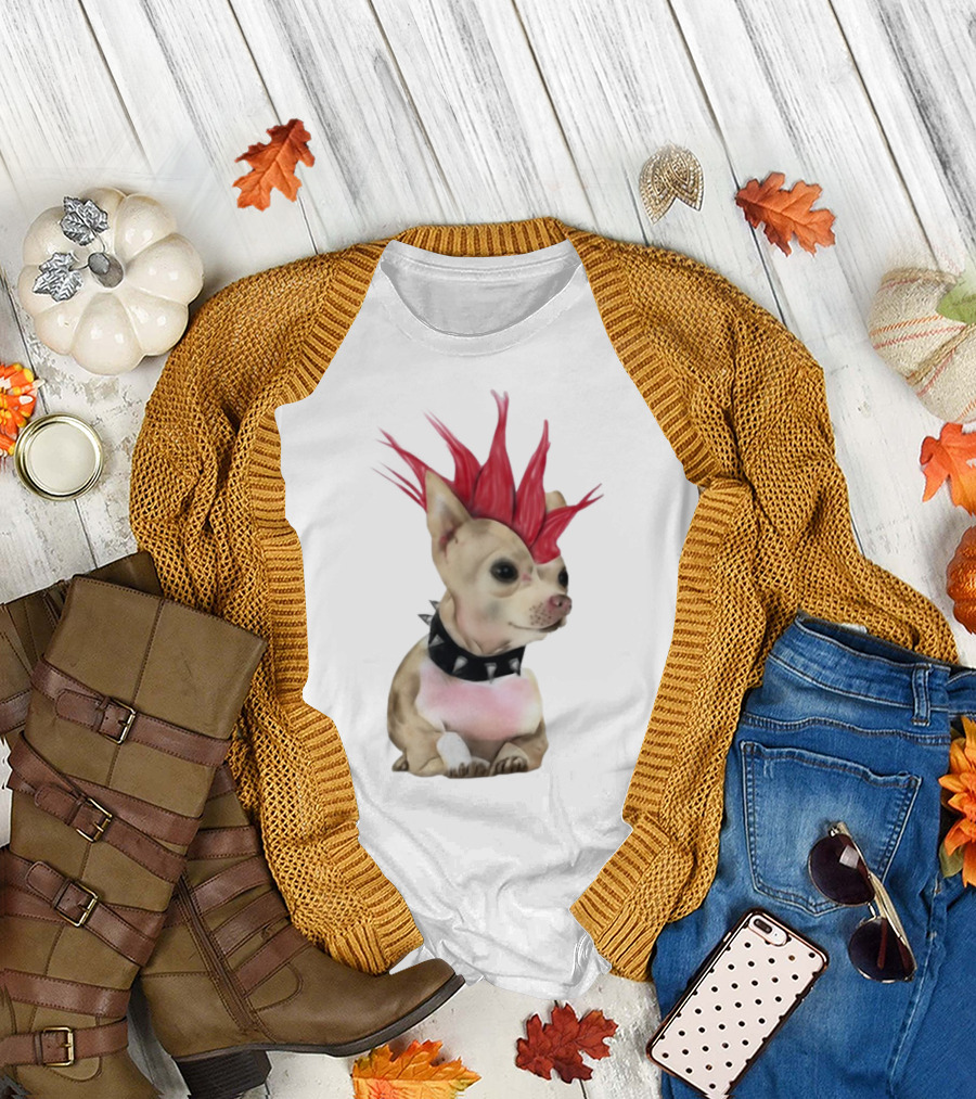 Alt Pup Punk Chihuahua Mohawk Spiked Collar T-Shirt