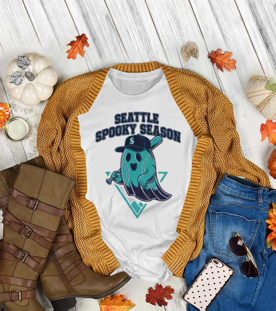 Seattle Mariners Spooky Season Ghost Halloween Baseball T-Shirt