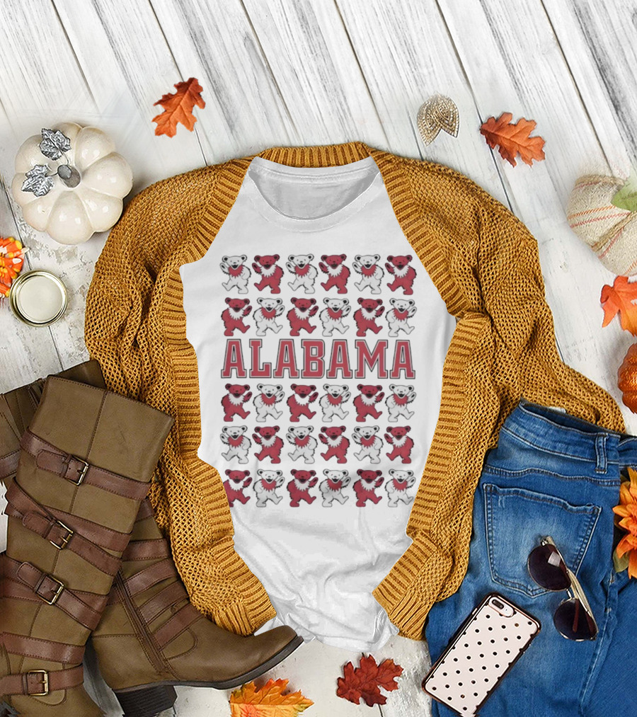 Alabama Crimson Tide Grateful Dead Bears Pattern T-Shirt