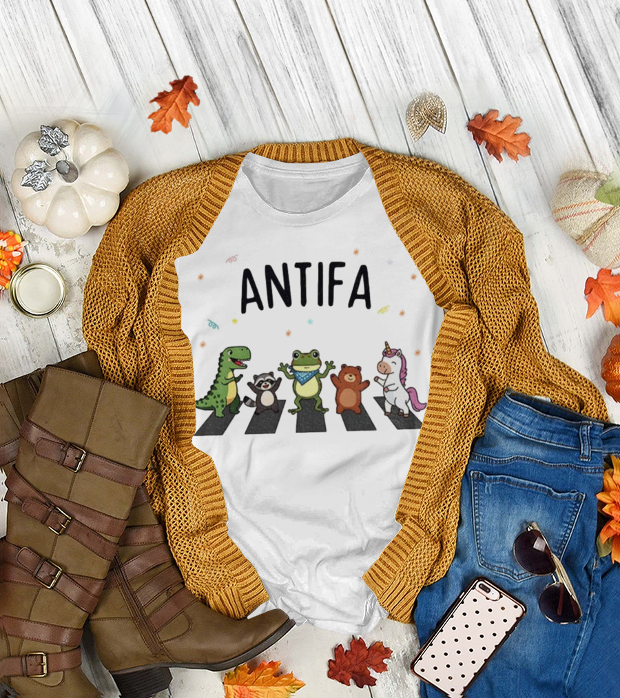 Antifa Frog Dinosaur Raccoon Unicorn Abbey Road Protest T-Shirt