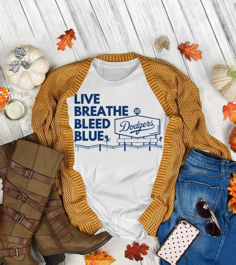 Live Breathe Bleed Blue Dodgers Logo Palm Trees T-Shirt