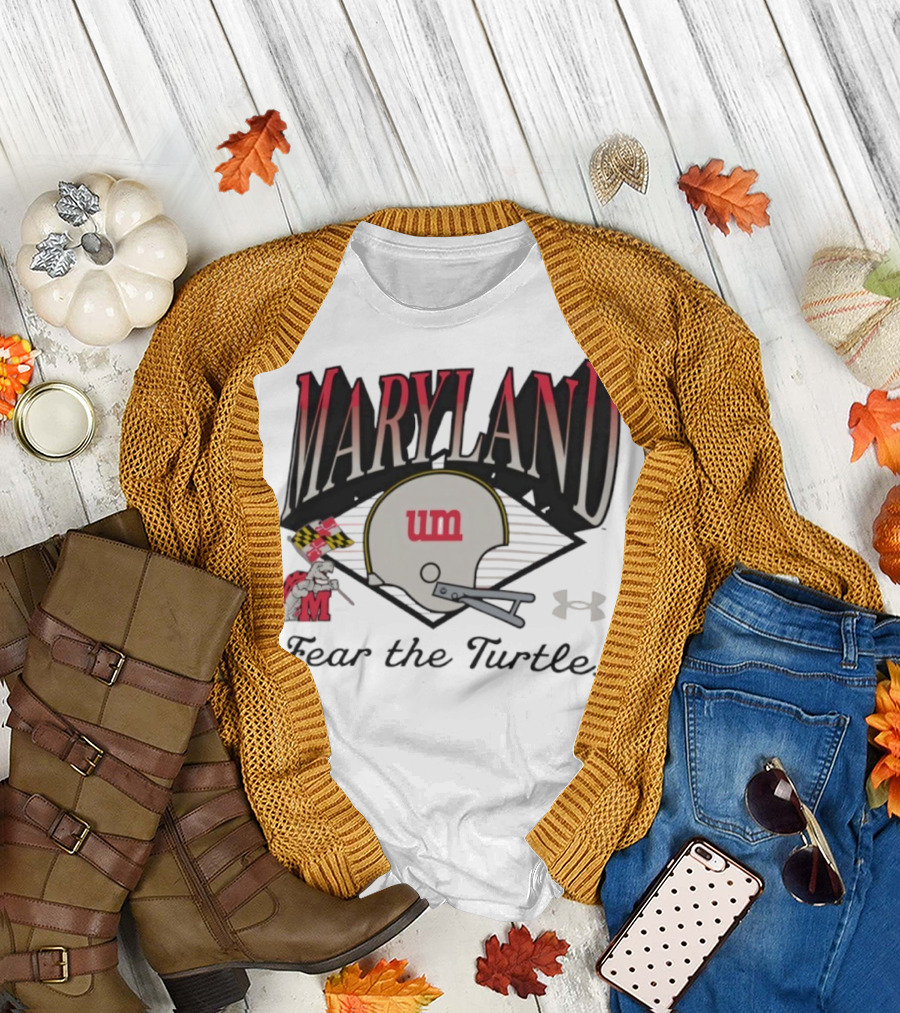 Maryland Terrapins Fear the Turtle UM Football Helmet and Under Armour Logo T-Shirt