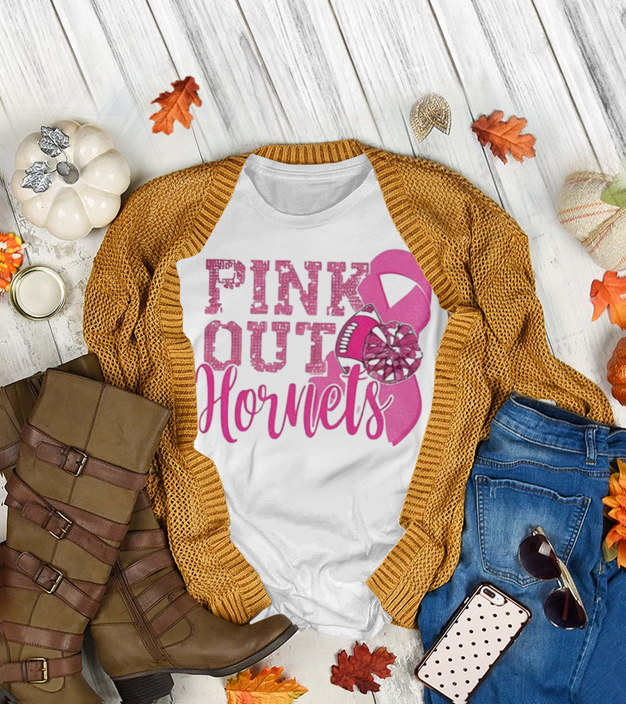 Pink Out Hornets New Orleans Hornets 2025 Football Ribbon Pom لص博 T-Shirt