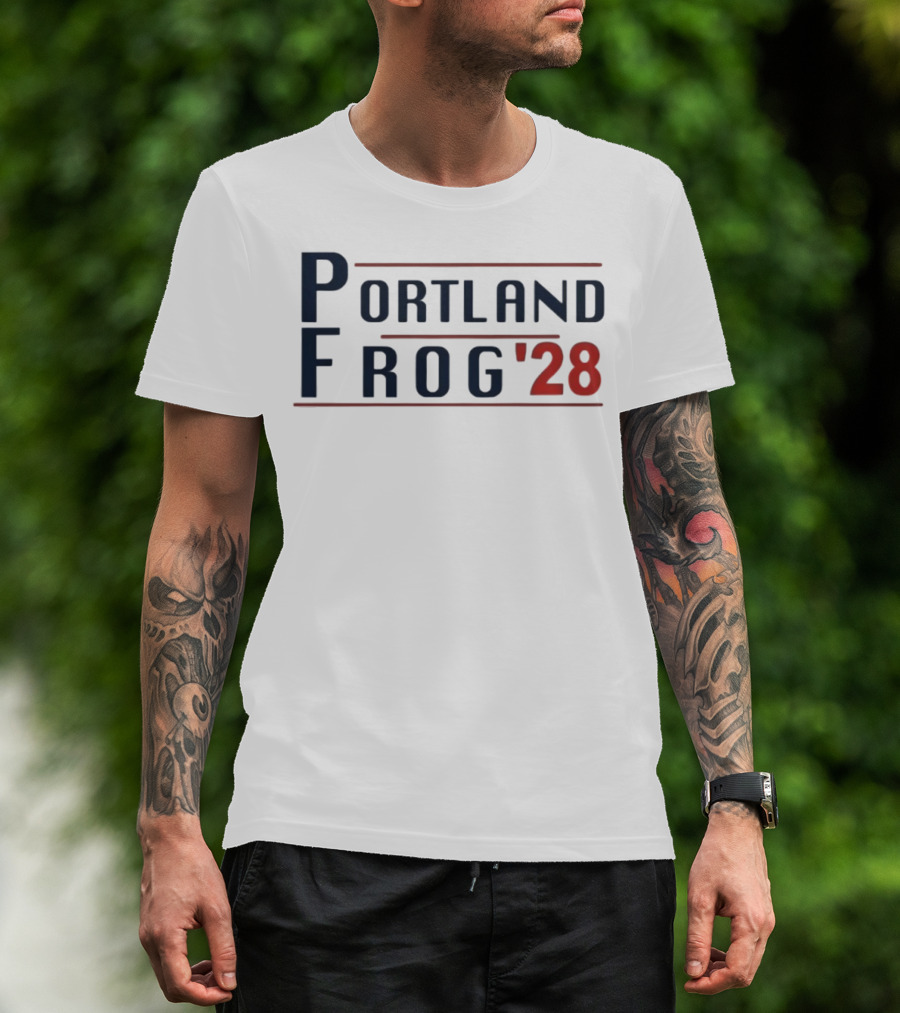Portland Frog '28 Election Style Bold Campaign Typography T-Shirt