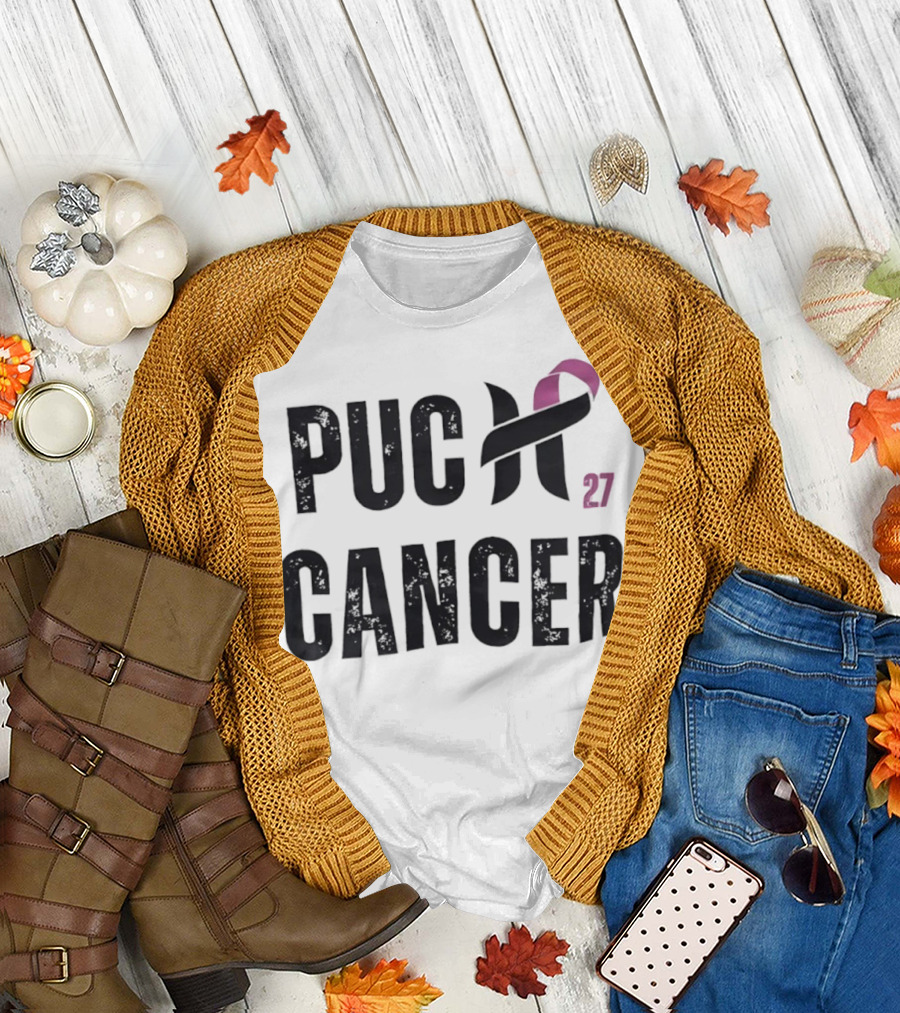 Puck Cancer 27 Hockey Ribbon Awareness T-Shirt